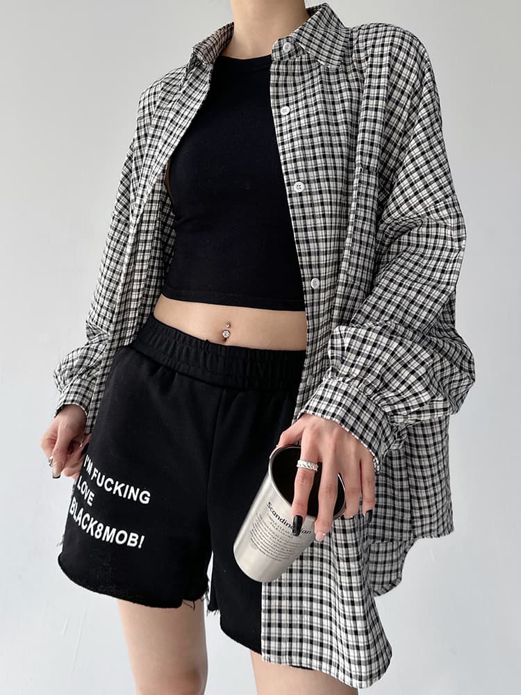 柄シャツ ゆったりシルエット格子柄シャツ
