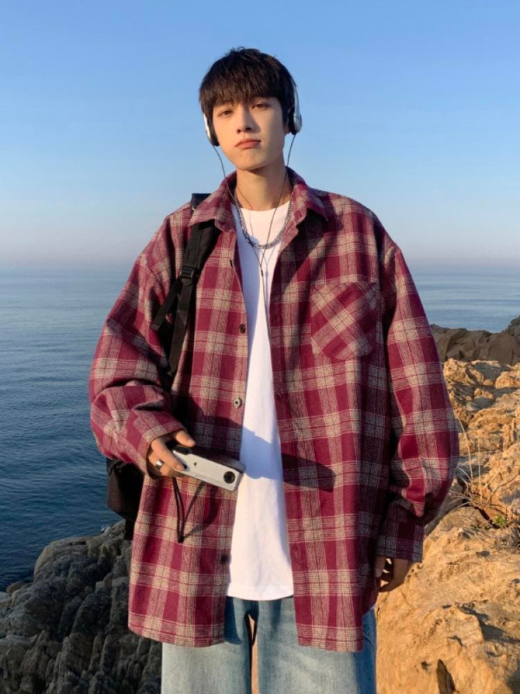 ゆったりシルエット 海辺の休日チェック柄シャツ