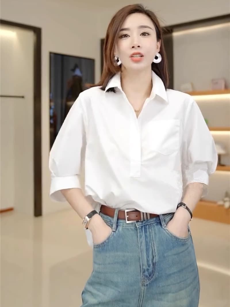 柄シャツ 洗練ベーシック七分袖シャツ