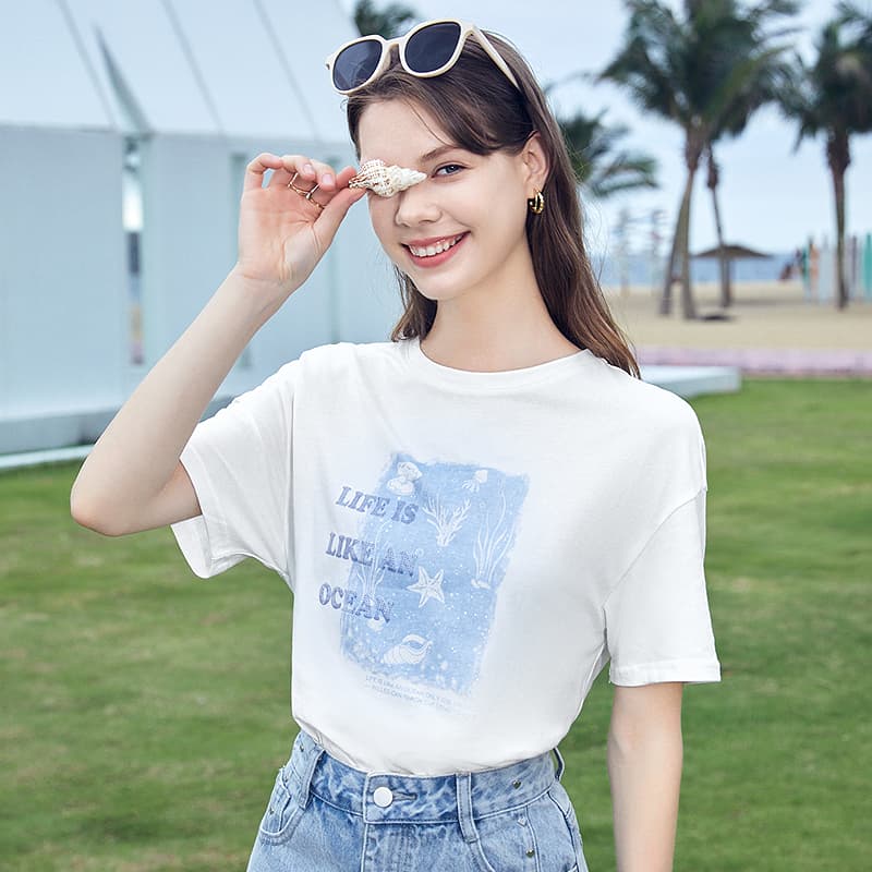 柄シャツ マリンメッセージ プリント半袖シャツ
