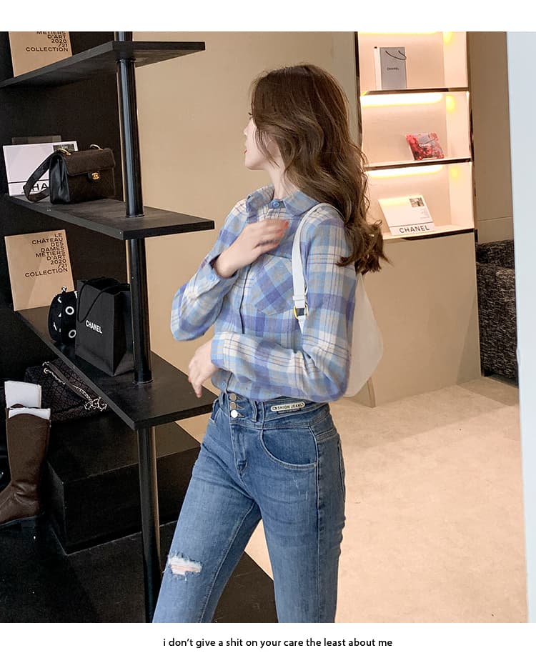 柄シャツ 柄シャツ 優美格子柄コットンシャツ