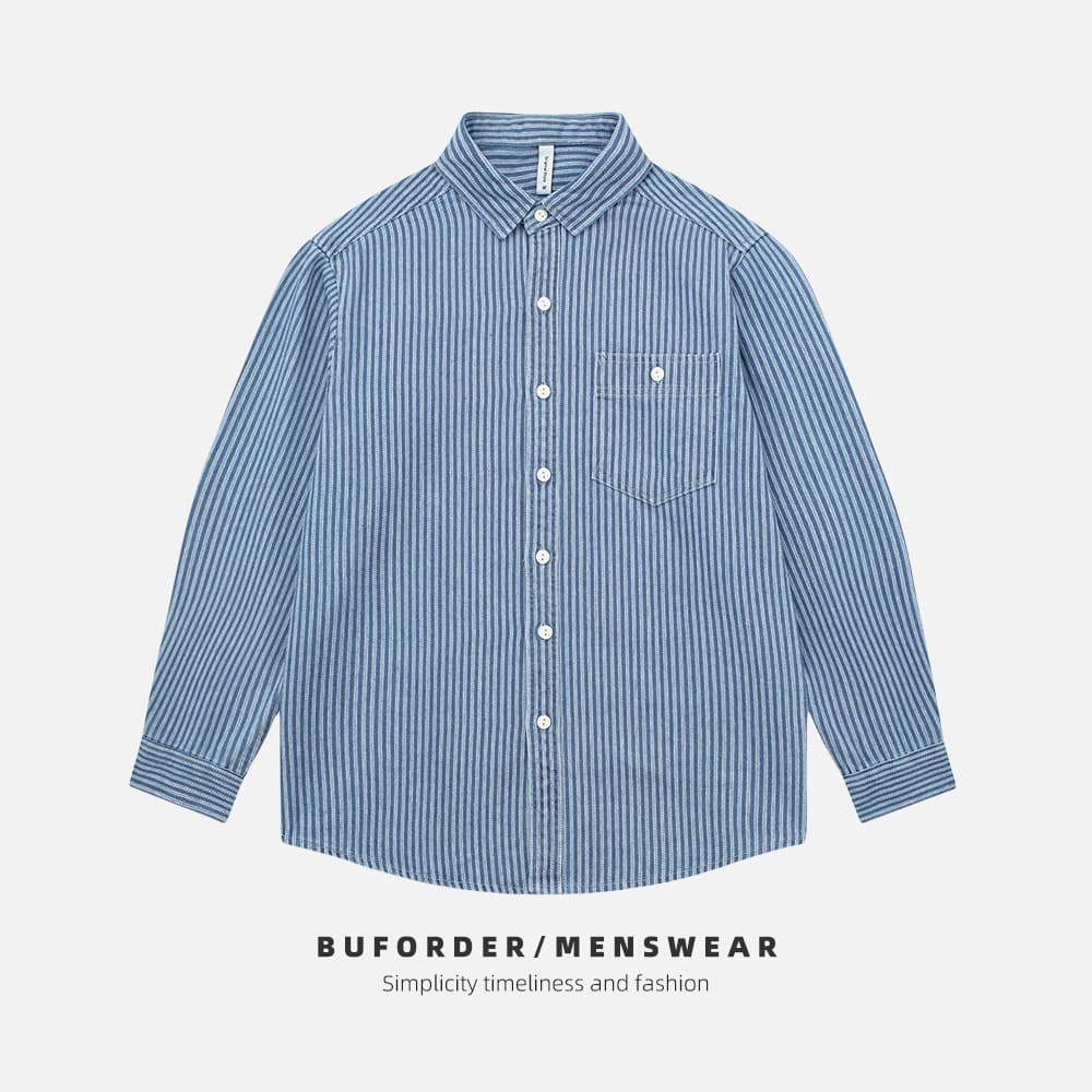 柄シャツ しなやかストライプ シャツジャケット