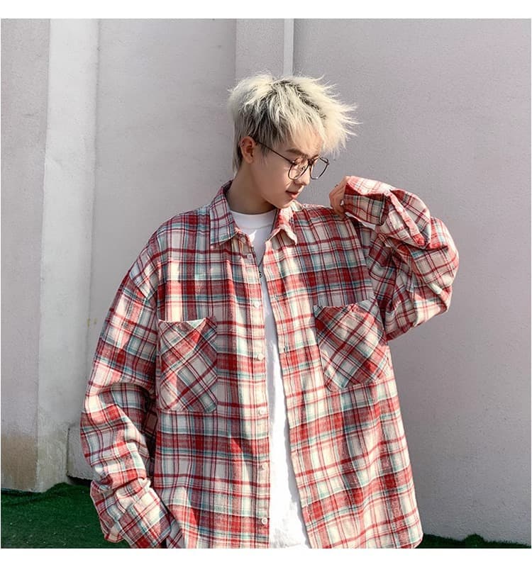 柄シャツ ゆったりチェック柄シャツ