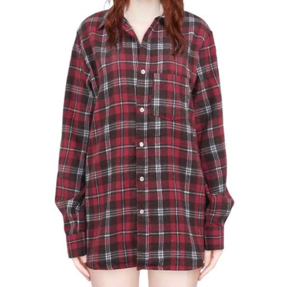 柄シャツ ゆったりチェック柄シャツワンピース