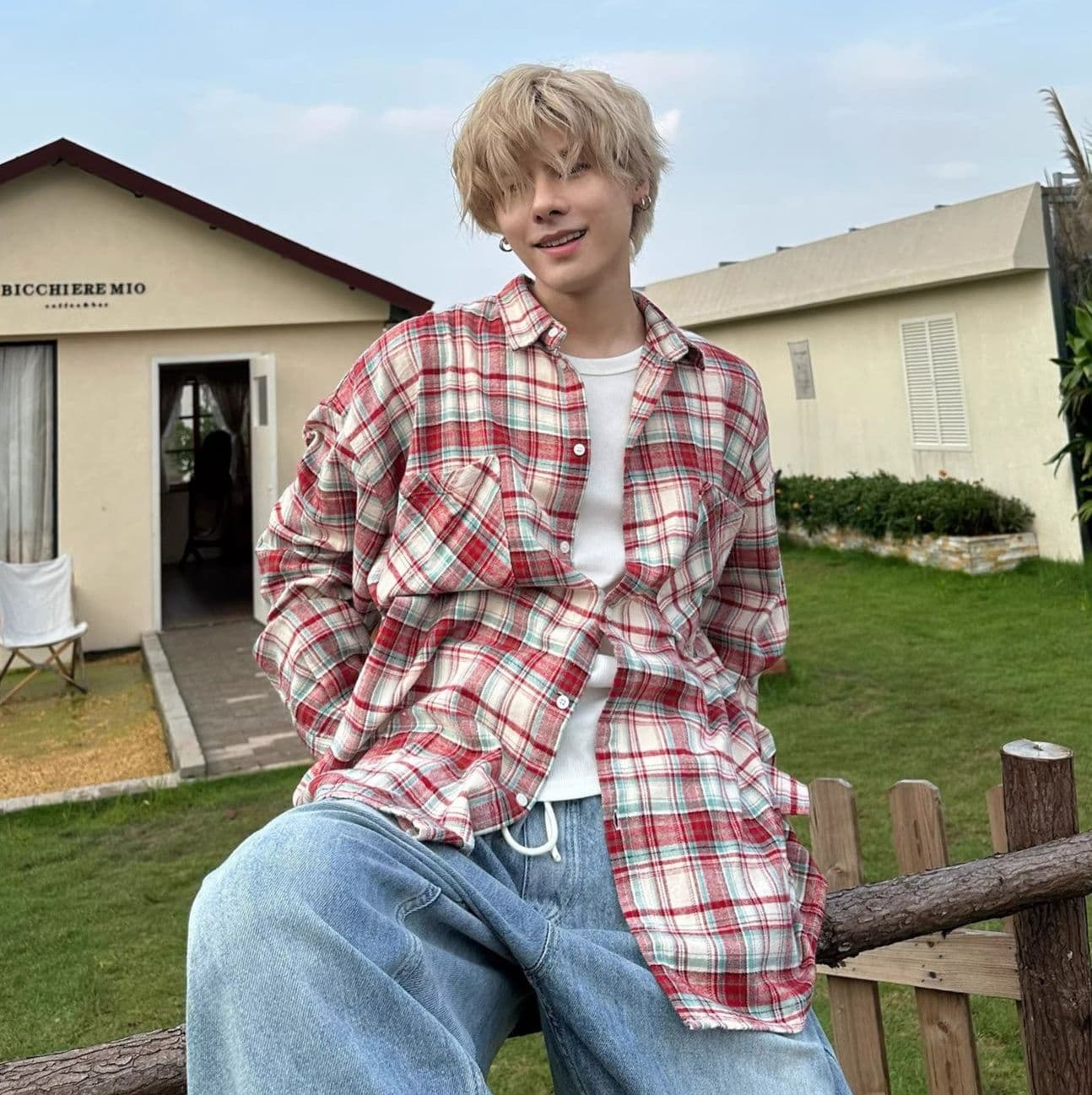 柄シャツ 格子柄リラックス長袖シャツ