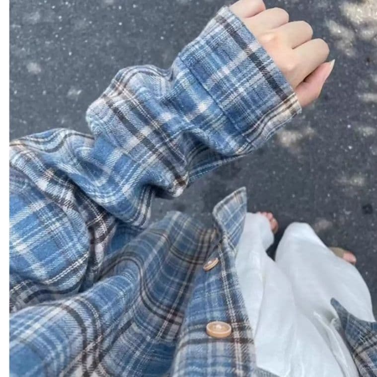 柄シャツ 格子柄リラックス長袖シャツ