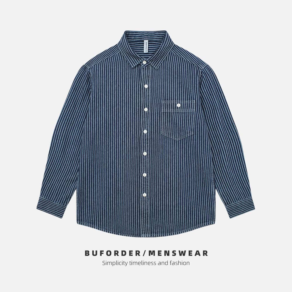 柄シャツ しなやかストライプ シャツジャケット