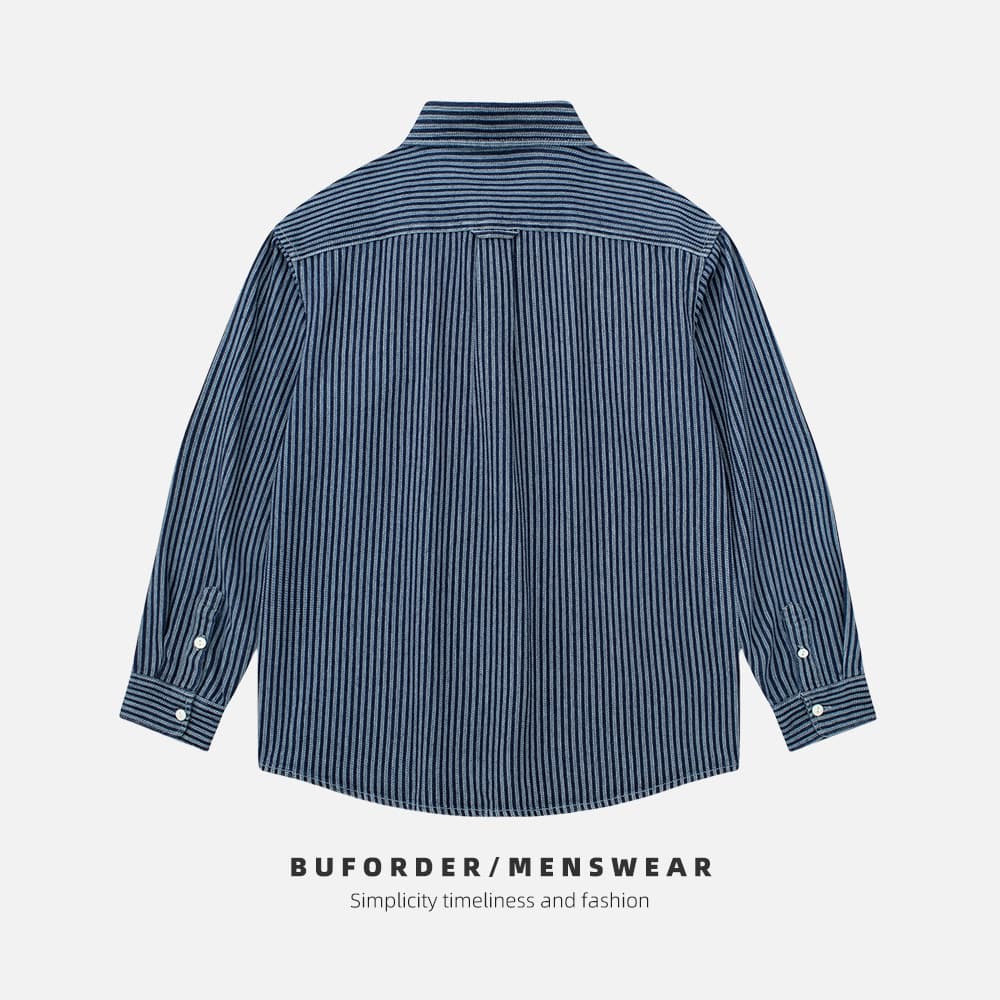 柄シャツ しなやかストライプ シャツジャケット