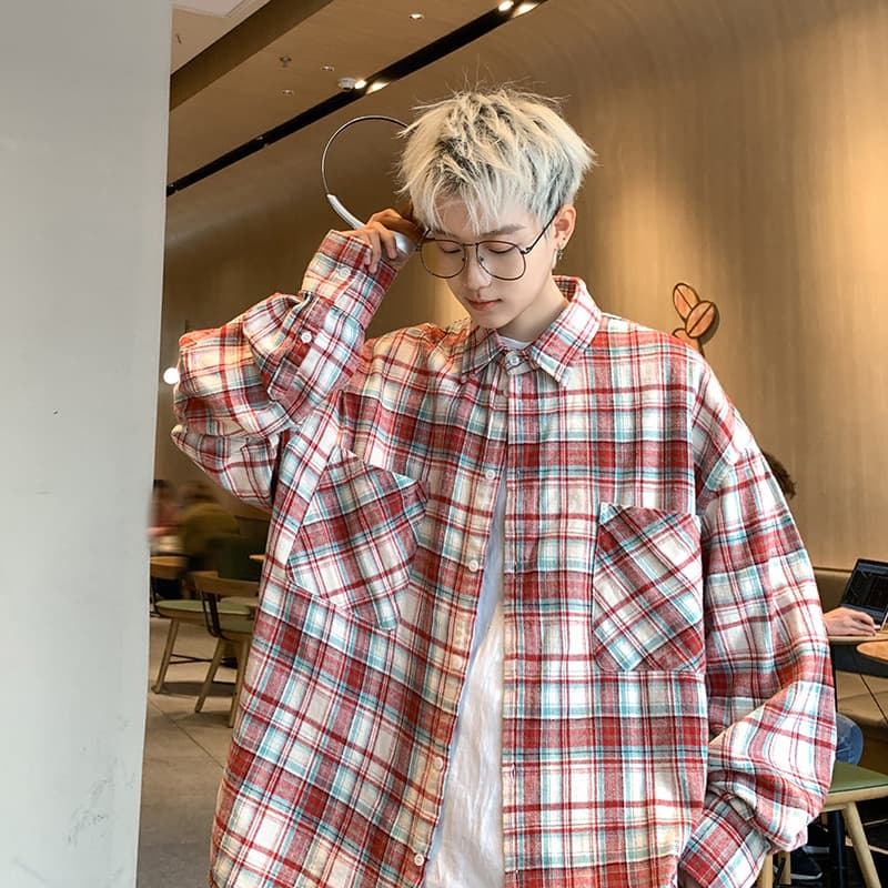 柄シャツ ゆったりチェック柄シャツ