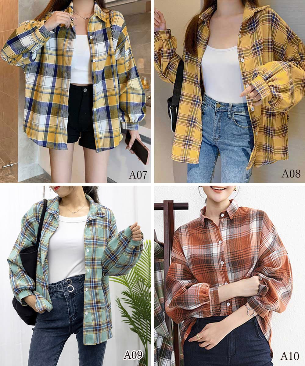 ゆったりシルエット チェック柄シャツ 長袖