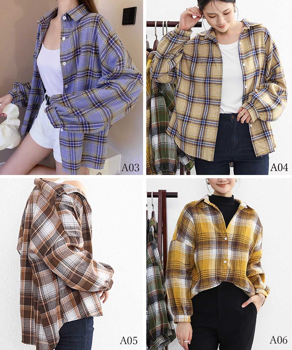 ゆったりシルエット チェック柄シャツ 長袖