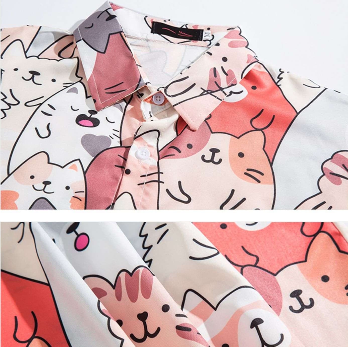 柄シャツ もこもこ猫づくし ゆるかわシャツ