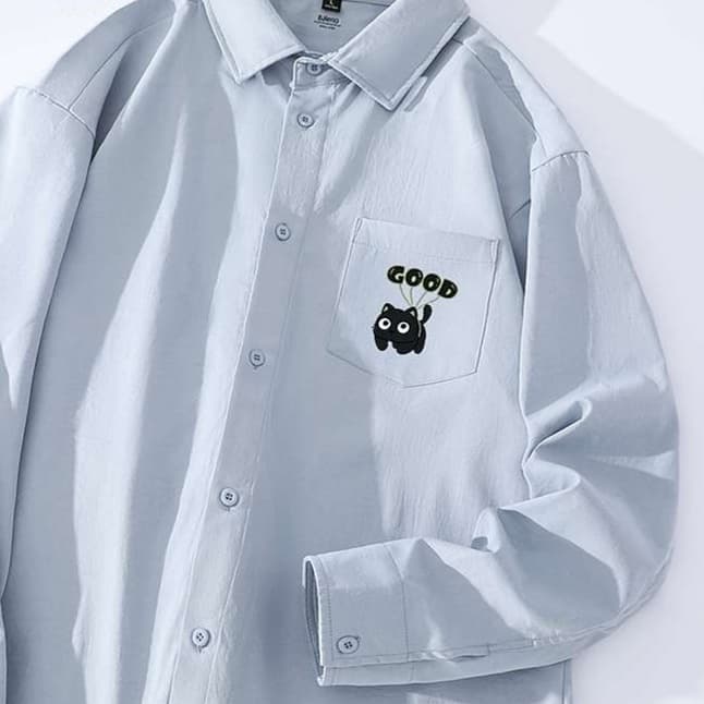 猫柄シャツ 癒やし系ポケット付き猫デザインシャツ