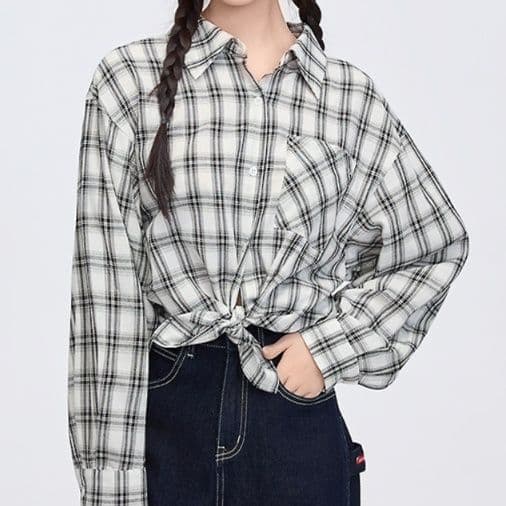 柄シャツ 結び目アレンジチェック柄シャツ