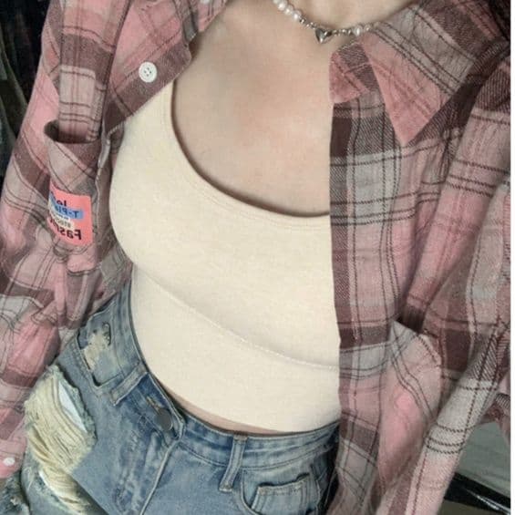 柄シャツ 柄シャツ 格子模様オーバーサイズシャツ