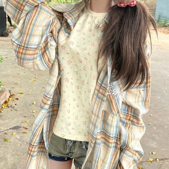 柄シャツ 柄シャツ クラシックチェックオーバーシャツ