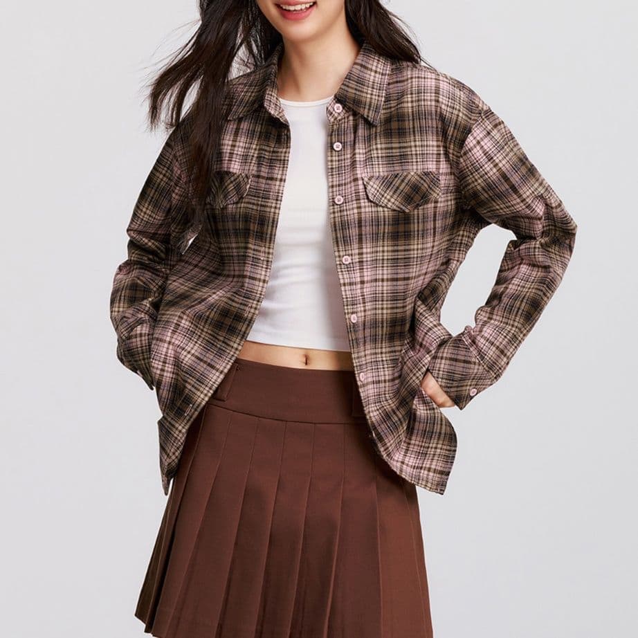 柄シャツ 柄シャツ クラシック格子模様ゆったりシャツ