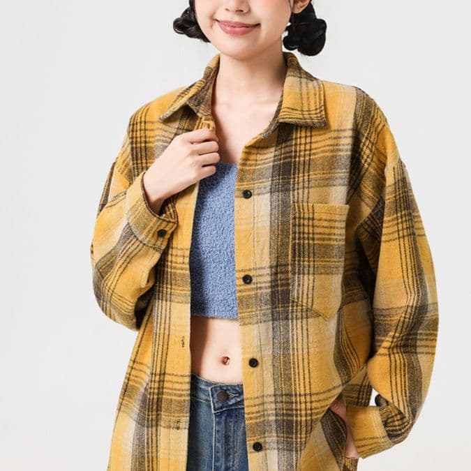 柄シャツ 北欧風ゆったりチェック柄シャツ