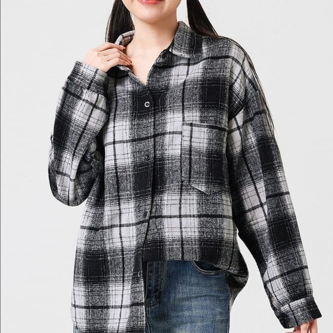 柄シャツ 北欧風ゆったりチェック柄シャツ