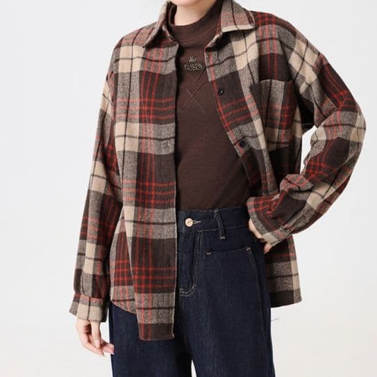 柄シャツ 北欧風ゆったりチェック柄シャツ