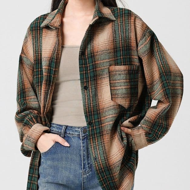 柄シャツ 北欧風ゆったりチェック柄シャツ