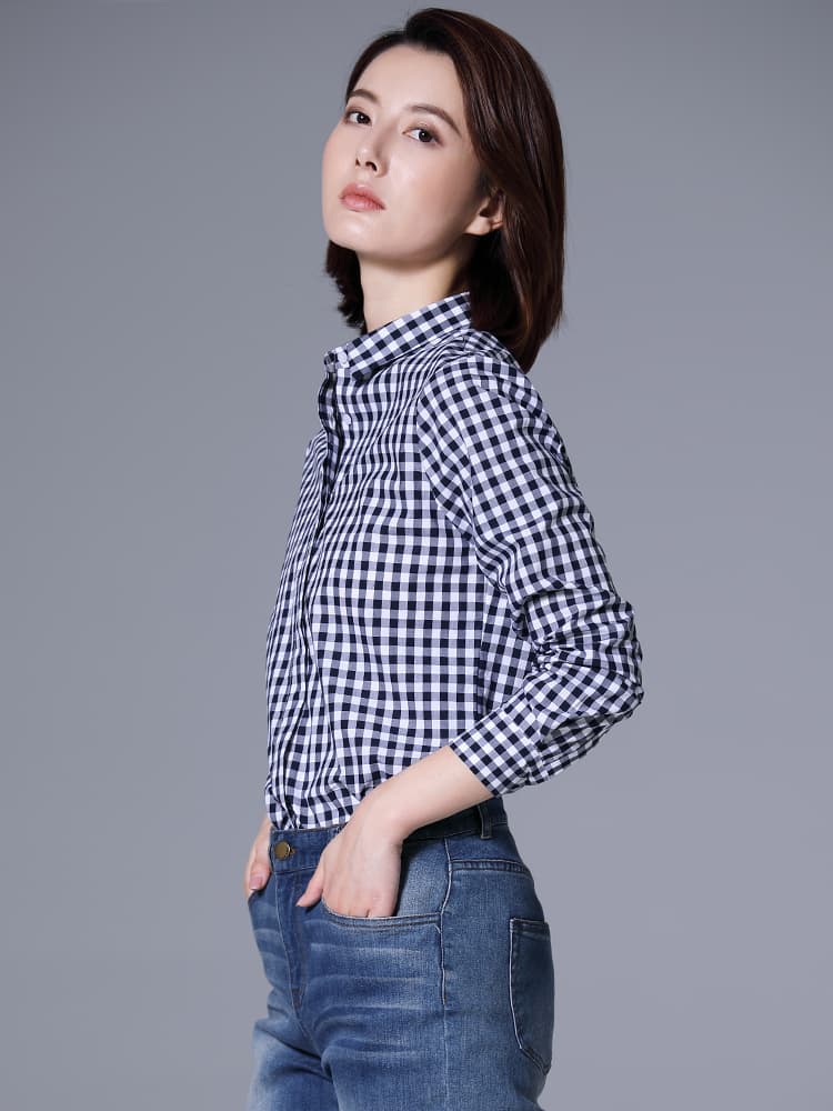 柄シャツ 格子柄ベーシック長袖シャツ