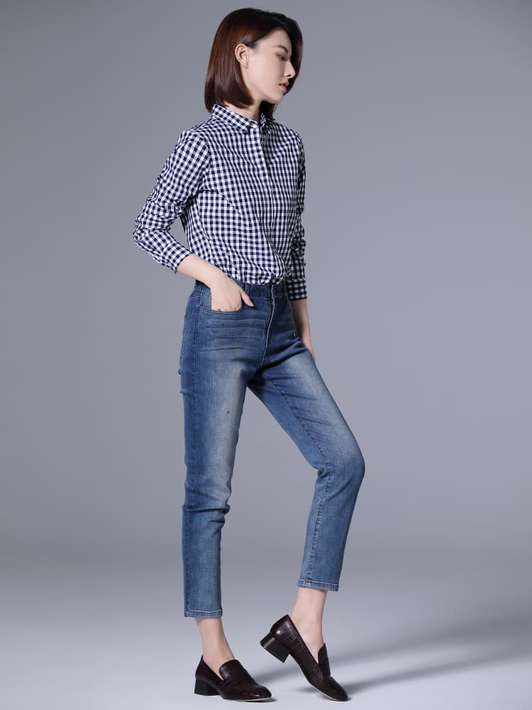 柄シャツ 格子柄ベーシック長袖シャツ