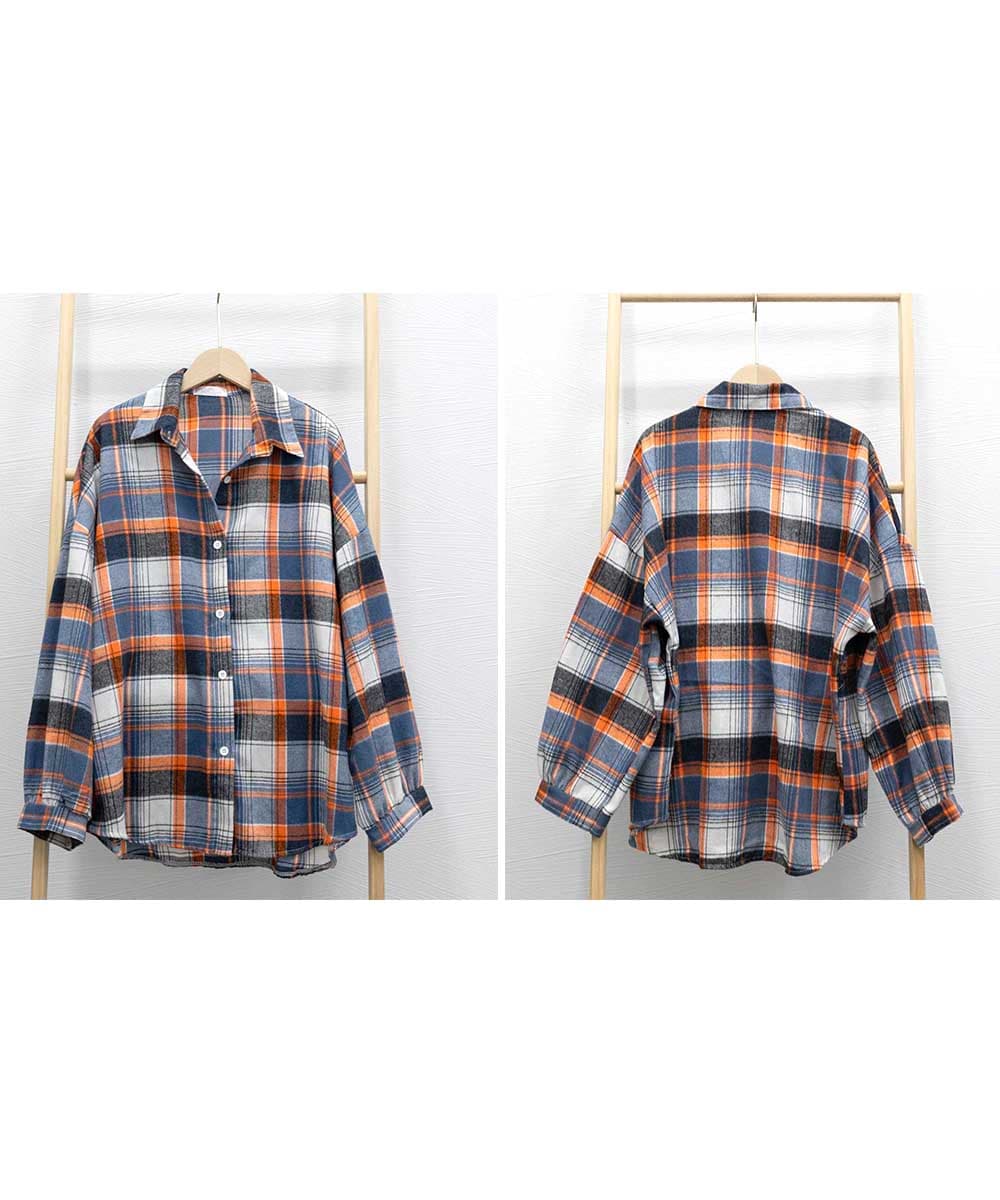 ゆったりシルエット チェック柄シャツ 長袖