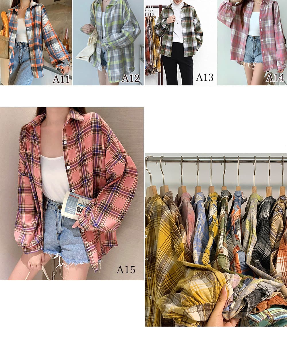 ゆったりシルエット チェック柄シャツ 長袖