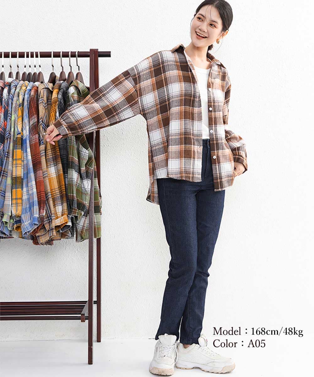 ゆったりシルエット チェック柄シャツ 長袖