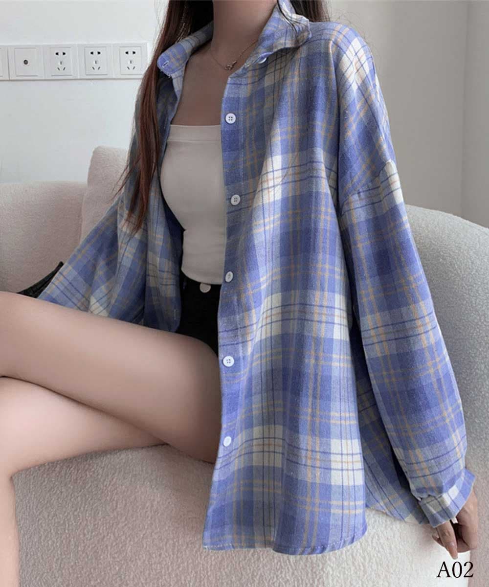 ゆったりシルエット チェック柄シャツ 長袖