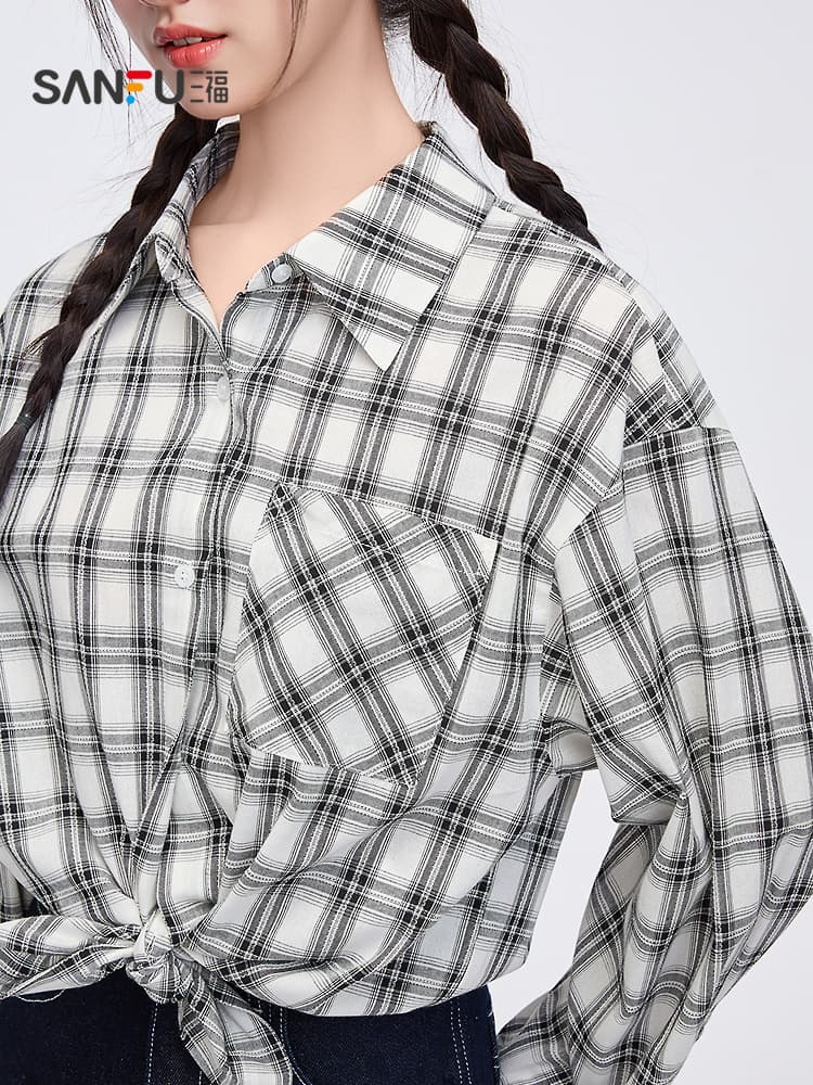 柄シャツ 結び目アレンジチェック柄シャツ